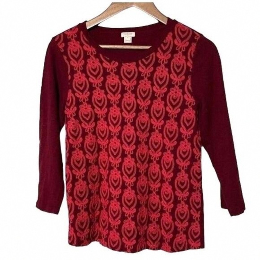 Talbots Burgundy and Red Patterned Long Sleeve Top